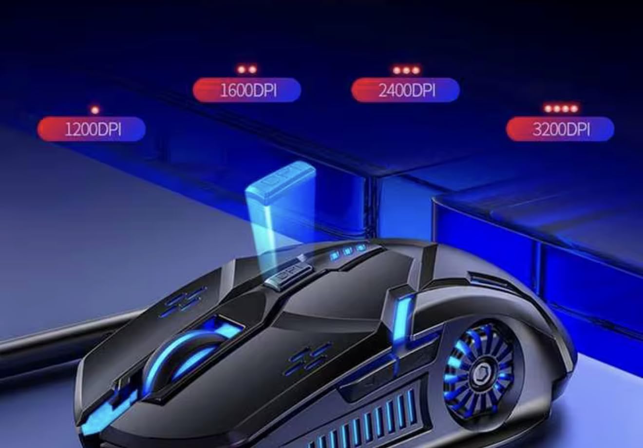 6 Button wired gaming mouse RGB colour changing light up with silent click buttons